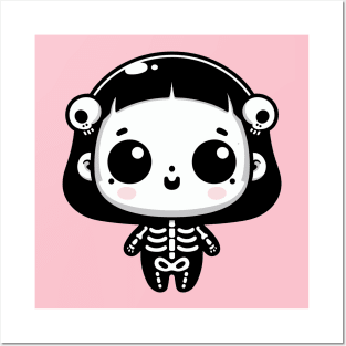 Cute Chubby Skeleton Girl in Kawaii Style | Cute Halloween Costume for Girls Posters and Art